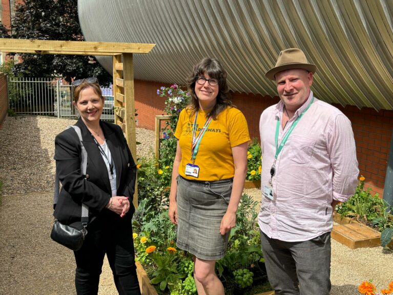 Mayor Claire with Liz and Matt from Nottingham College’s sustainability team