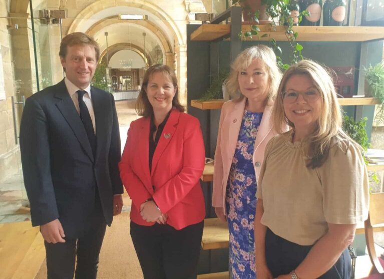 Lord Burlington, Mayor Claire Ward, Patricia Yates and Jo Dilley in The Stables at Chatsworth.