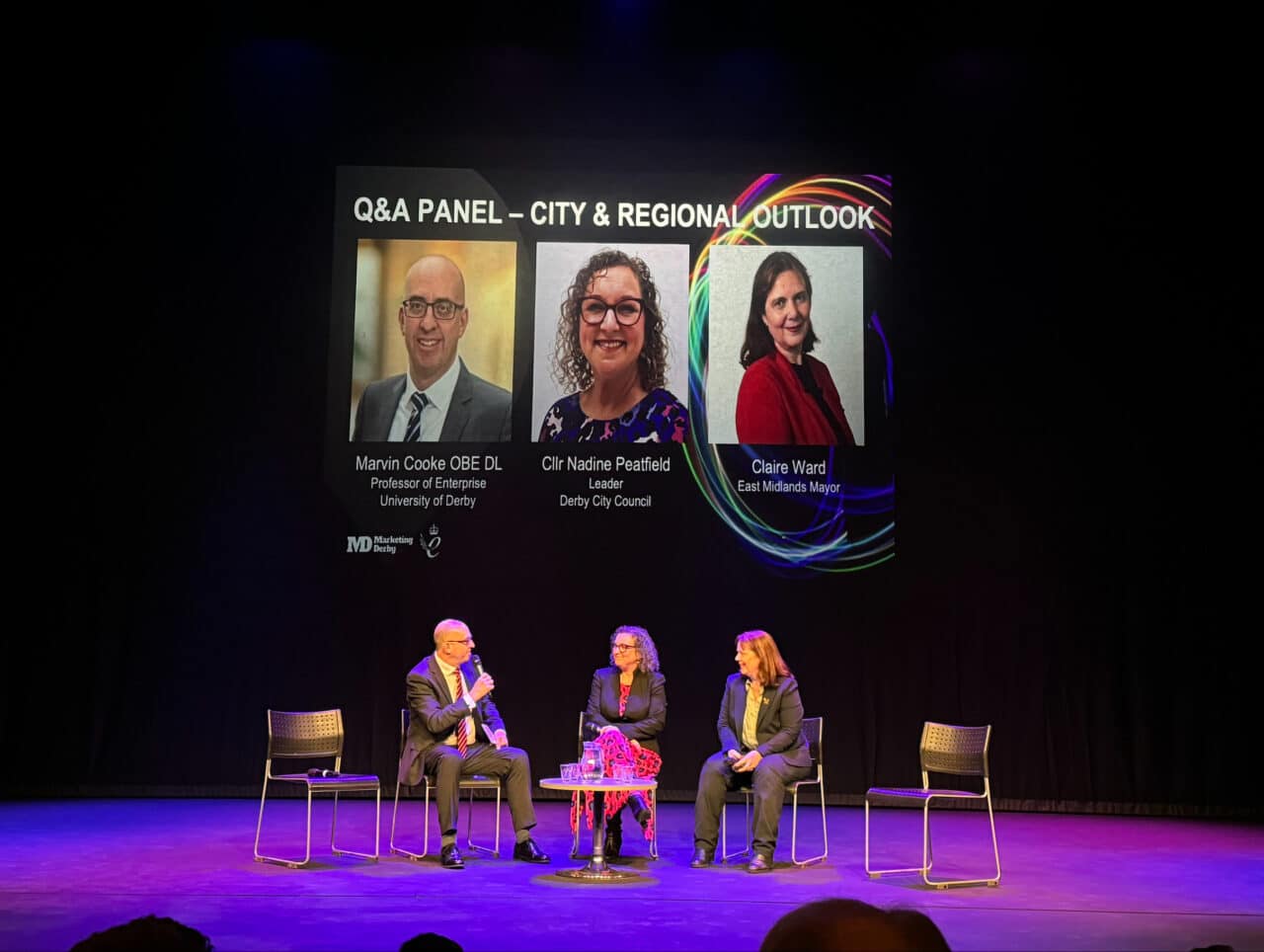 Mayor Claire on stage at the Marketing Derby Annual Business Event